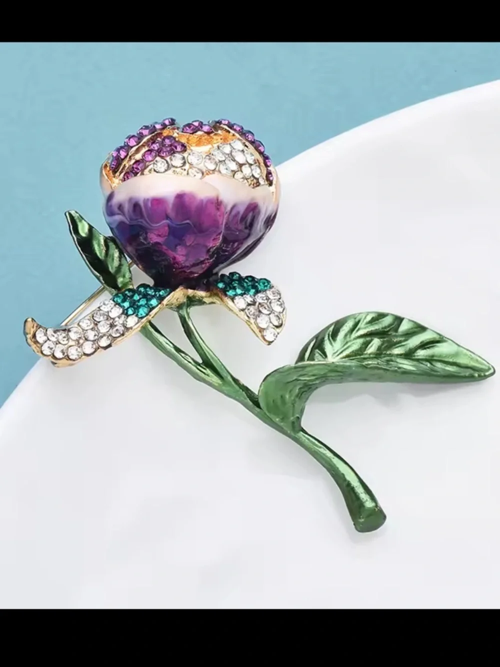Romantic Purple Rose Brooch – Sparkling Crystal Floral Pin